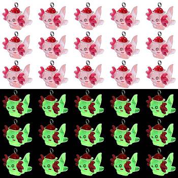 30Pcs Transparent Resin Cute Doll Pendants, Hexagonal Dragon Charms, with Stainless Steel Color Tone 304 Stainless Steel Loops, Crimson, 21x22x23.5mm, Hole: 2mm
