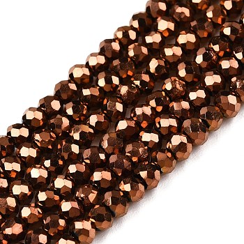 Electroplate Glass Beads Strands, Golden Plated, Faceted, Rondelle, Sienna, 2.5x2mm, Hole: 0.4mm, about 154~161pcs/strand, 12.3~12.48 inch(31.5~32cm), about 90~100 strands/set