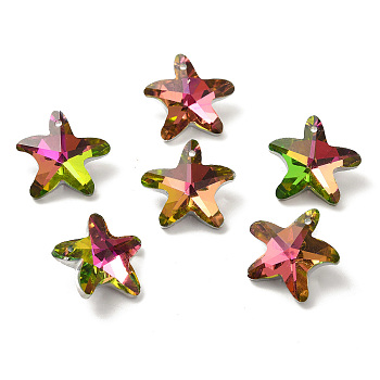 Electroplate Glass Pendants, Back Plated, Faceted, Starfish Charms, Old Rose, 19.5x20.5x8.5mm, Hole: 1.4mm