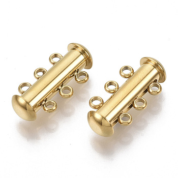 304 Stainless Steel Slide Lock Clasps, Peyote Clasps, 3 Strands, 6 Holes, Tube, Golden, 20x10x6.5mm, Hole: 1.6mm