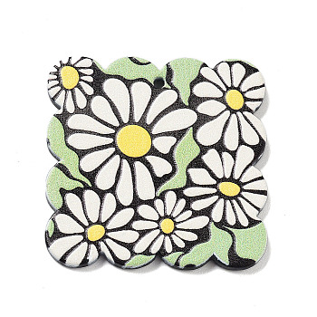 Acrylic Pendants, Flower, Green, 34.5x34.5x2.5mm, Hole: 1.6mm