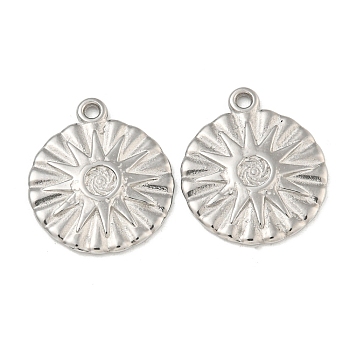 Non-Tarnish 304 Stainless Steel Pendants, Flat Round with Sun Charm, Stainless Steel Color, 20x17x2mm, Hole: 1.6mm