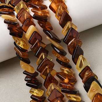 Natural Amber Beads Strands, Rhombus, 11~17x8~16x2~4mm, Hole: 0.9mm, about 60~61pcs/strand, 15.35''(39cm)