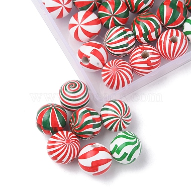 42pcs 7 perles en bois naturelles imprimées sur le thème de Noël(WOOD-FS0001-04)-3