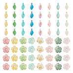 200Pcs 2 Styles Acrylic Leaf Charms & Flower Bead Caps Sets, with Glitter Powder, Mixed Color, 10~10.5x4~5x3.5~4mm, Hole: 1.4~1.6mm, 100pcs/style(MACR-TA0002-91)