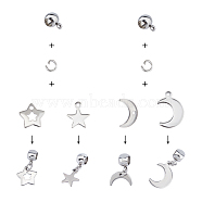 Unicraftale DIY Pendant Jewelry Making Kits, 304 Stainless Steel Pendants & Tube Bails & Jump Rings, Star & Moon, Stainless Steel Color, 130pcs/box(STAS-UN0007-27P)