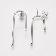 304 Stainless Steel Stud Earring Findings, for DIY Earring Making, with Ear Nuts/Earring Backs, Stainless Steel Color, 37x15x1.5mm, Hole: 1.5mm, Pin: 0.8mm(STAS-S079-143A)