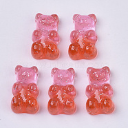 Transparent Resin Cabochons, with Glitter Powder, Two Tone, Bear, Orange Red, 18x11x8mm(CRES-S303-53-A04)