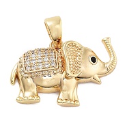 Rack Plating Brass Micro Pave Cubic Zirconia Pendants, Long-Lasting Plated, Cadmium Free & Lead Free, Elephant, Golden, 16.5x25x6mm, Hole: 5x4mm(KK-Z071-45G)