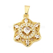 Rack Plating Brass Micro Pave Cubic Zirconia Pendants, Cadmium Free & Lead Free, Long-Lasting Plated, Flower, Real 18K Gold Plated, 22x17x5.5mm, Hole: 6x3mm(KK-P241-14G)