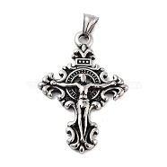 Retro 304 Stainless Steel Big Pendants, Cross with Jesus Charm, Antique Silver, 55x38x7mm, Hole: 4.5x9mm(STAS-I205-41AS-01)