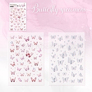 2 Sheets Butterfly PET Waterproof Self Adhesive Stickers, Silver Stamping Butterfly Decals, for DIY Scrapbooking, Photo Album Decoration, Pale Violet Red, 168x118mm(PW-WG58141-01)