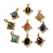 Natural Mixed Stone Faceted Pendants, Rhombus Charms with Rack Plating Golden Tone Brass Findings, Cadmium Free & Lead Free, 19.5x16x5mm, Hole: 3mm(G-C096-02G)