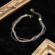 Stainless Steel Multi-strand Bracelets for Women, with Cubic Zirconia , Real 18K Gold Plated, 6-3/4 inch(17cm)(BJEW-F485-01G-01)