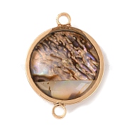 Natural Abalone Shell/Paua Shell Connector Charms, with Golden Tone Brass Findings, Flat Round, 19x14x5mm, Hole: 1.6mm(KK-WH0031-05D)