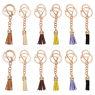WADORN 12Pcs 6 Colors Faux Suede Tassels Pendant Keychain, with Alloy Findings, Golden, 10.5cm, 2pc/color(KEYC-WR0001-30G)