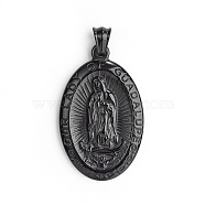 304 Stainless Steel Pendants, Oval with Our Lady of Guadalupe, Electrophoresis Black, 46x27.5x4mm, Hole: 5x8mm(STAS-F163-20B)