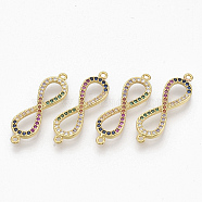 Brass Micro Pave Cubic ZirconiaLinks connectors, Infinity, Colorful, Golden, 9x29.5x2.5mm, Hole: 1.2mm(ZIRC-T012-84G)