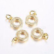 Long-Lasting Plated Brass Micro Pave Cubic Zirconia Charms, Ring, Real 18K Gold Plated, 9.5x2mm, Hole: 3mm(X-ZIRC-F069-35G)