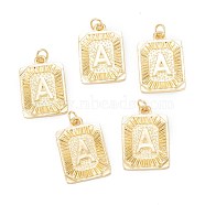 Brass Pendants, with Jump Ring, Long-Lasting Plated, Cadmium Free & Nickel Free & Lead Free, Rectangle with Alphabet, Real 18K Gold Plated, Letter.A, 23.5x16x2mm, Jump Ring: 5x0.7mm, 3.6mm Inner Diameter(KK-J279-58G-A)