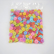 Mixed Color Plum Blossom Shape Buttons, ABS Plastic Sewing Button, about 15mm in diameter, hole: 2mm(X-NNA0VCS)