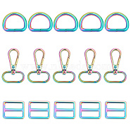 15Pcs 3 Style Rainbow Color Zinc Alloy Swivel Clasps, with D Rings, Slider Buckles, for Bag Replacement Accessories, 4.7~50x4.7~31.5x3.6~6mm, 3 style, 5pcs/style(FIND-GF0003-40)