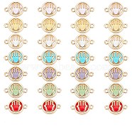 ARRICRAFT 32Pcs 7 colors Glass Connector Charms, with Light Gold Plated Alloy Findings, Flat Round with Hamsa Hand, Mixed Color, 13.5x19.5x5.5mm, Hole: 1.6mm(GLAA-AR0001-29)