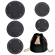 Elite 5Pcs 5 Style Flat Round PU Leather Knitting Crochet Bags Nail Bottom Shaper Pad, with Alloy Nail, for Bag Bottom Accessories, Black, 12.2~19x0.36~1cm, Hole: 5mm, 1pc/style(DIY-PH0013-88)