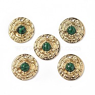 Vacuum Plating 201 Stainless Steel Synthetic Malachite Pendants, Real 18K Gold Plated, Flat Round Charms, 19x5mm, Hole: 1.8mm(STAS-C064-VC886)
