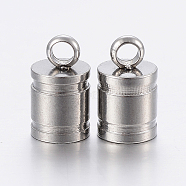 201 Stainless Steel Cord Ends, End Caps, Column, Stainless Steel Color, 10x6mm, Hole: 2mm, 5mm inner diameter(STAS-P198-07E)