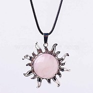 Natural Rose Quartz Sun Pendant Necklace, Vintage Alloy Necklace for Women(NV9131-1)