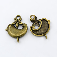 Alloy Cabochon Connector Settings, Lead Free and Cadmium Free, Bird, Antique Bronze Color, about 22mm long, 18mm wide, 2mm thick, hole: 2mm(EA11604Y-AB)