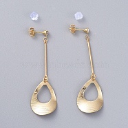 Brass Dangle Stud Earrings, with Cubic Zirconia, Iron Bar Links, Brass Stud Earring Findings, Brass & Plastic Ear Nuts, Teardrop, Golden, 55.5mm, Pin: 0.8mm(EJEW-JE03967-03)