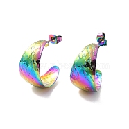 Ion Plating(IP) 304 Stainless Steel Chunky C-shape Stud Earrings, Half Hoop Earrings for Women, Rainbow Color, 22x12x0.5mm, Pin: 0.7mm(EJEW-P198-05MC)