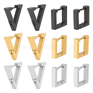 12Pcs 6 Style Titanium Steel Hoop Earrings for Women, Square & Triangle, Mixed Color, 13~16x13.5~18x3mm, 2pcs/style(EJEW-AN0004-42)