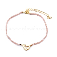 Brass Link Bracelets, with Natural Sunstone Beads and Spring Ring Clasps, Heart, Real 14K Gold Plated, 6-1/2 inch(16.5cm)(BJEW-I247-16-A)