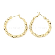 Brass Round Beaded Hoop Earrings, Real 16K Gold Plated, 30x29.5~31mm(EJEW-K248-11G)