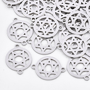 201 Stainless Steel Links connectors, Laser Cut Links, for Jewish, Flat Round with Star of David, Stainless Steel Color, 20x15x1mm, Hole: 1.8mm(STAS-T044-36P)