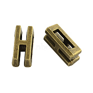 Tibetan Style Alloy Letter Slide Charms, Cadmium Free & Nickel Free & Lead Free, Letter.H, 11x2~8x4mm, Hole: 7x2mm, about 1135pcs/1000g(TIBEB-Q055-08AB-NR)