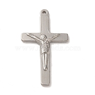 304 Stainless Steel Pendants, Crucifix Cross Charm, Religion, Stainless Steel Color, 50x28.5x3.5mm, Hole: 1.8mm(STAS-C087-01D-P)