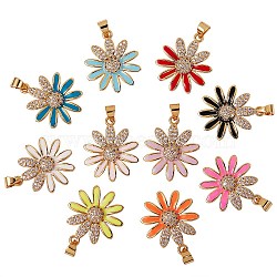 10Pcs 10 Colors Real 18K Gold Plated Brass Micro Pave Clear Cubic Zirconia Pendants, with Enamel, Long-Lasting Plated, Flower, Mixed Color, 22.5x19.5x3.5mm, Hole: 3.5x4mm, 1pc/color(ZIRC-SZ0001-56)