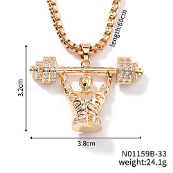 Cool Hip-hop High Street Fashion Brass Crystal Rhinestone Barbell Man Pendant Box Chain Necklaces, Golden, 23.62 inch(60cm)(HY8946-2)