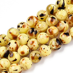 Drawbench Style Dyed Natural Freshwater Shell Beads Strands, AB Color Plated, Dyed, Round, Goldenrod, 5mm, Hole: 0.6mm, about 72~81pcs/strand, 14.25~15.35 inch(36.2~39cm)(SHEL-T019-01B)