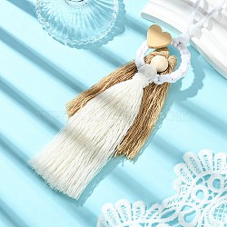 Handmade Macrame Cotton Angel Hanging Ornaments, with Wood Beads, Floral White, 222~225mm(HJEW-JM02711-01)