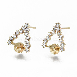 Brass Micro Pave Clear Cubic Zirconia Earring Findings, for Half Drilled Beads, Nickel Free, Triangle, Real 18K Gold Plated, 13x10mm, Pin: 0.7mm, Pin: 0.5mm(for half drilled beads)(KK-S356-126G-NF)