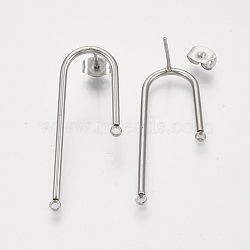 Left and Right Non-Tarnish 304 Stainless Steel Stud Earring Findings, for DIY Earring Making, with Ear Nuts/Earring Backs, Stainless Steel Color, 37x15x1.5mm, Hole: 1.5mm, Pin: 0.8mm(STAS-S079-143A)