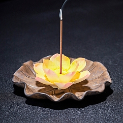 Lotus Ceramics Incense Burners, Incense Holders, Home Office Teahouse Zen Buddhist Supplies, Yellow, 110x35mm(PW-WG180BE-07)