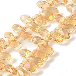 Electroplate Transparent Glass Beads Strands, Faceted, Teardrop, Top Drilled, Moccasin, 13x7x7mm, Hole: 1mm, about 100pcs/strand, 19.29''(49cm)(EGLA-B006-01A-FA01)