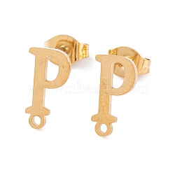 Ion Plating(IP) 304 Stainless Steel Stud Earrings, for Women, Letter P, 11.5x6mm, Hole: 1mm, Pin: 0.7mm(FIND-Q103-01P-G)