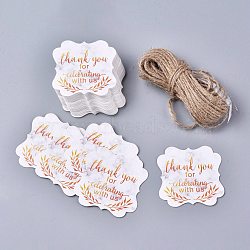 Floral Pattern Paper Gift Tags, Hang Tags, with Jute Twine, Square with Word Thank You for Celebrating with Us, Hot Pink, 5x5x0.05cm, Hole: 4mm, 50pcs/set(CDIS-K002-E06)